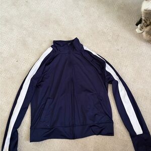 aerie Navy Blue Track Jacket with White Stripes